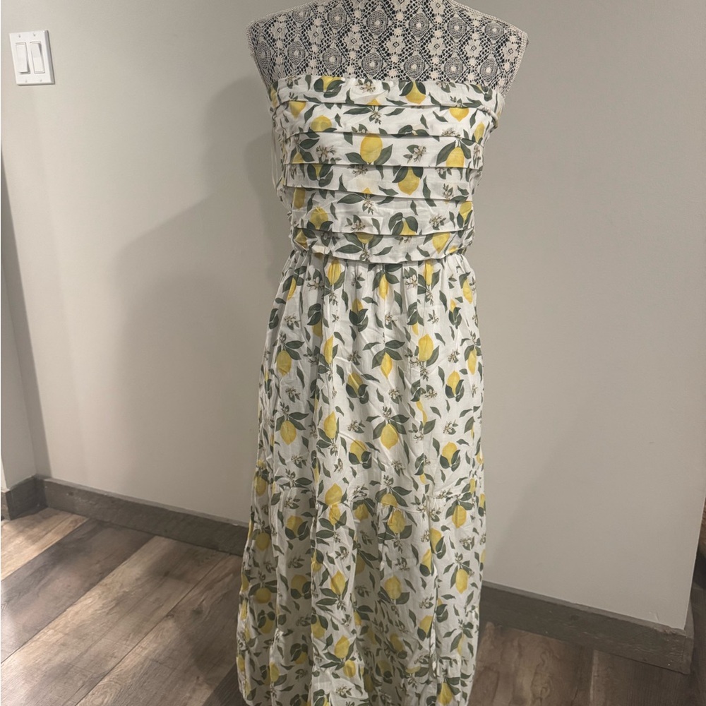 Tonia Strapless Lemon Print Midi Dress size XL
